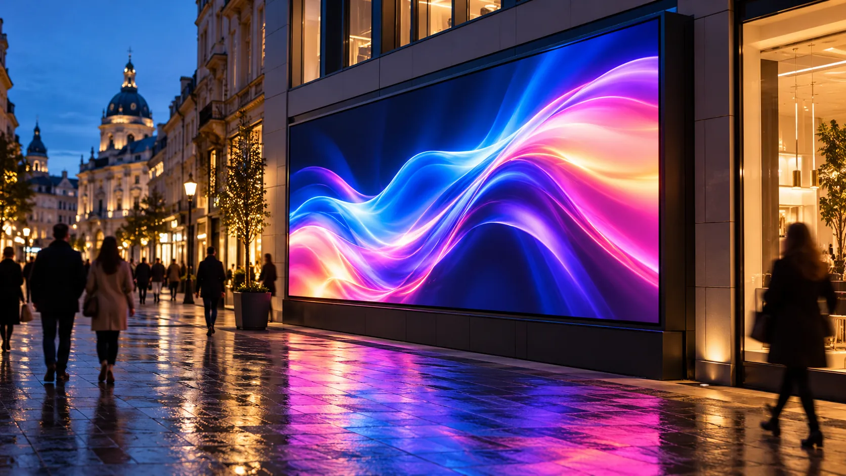 Nowoczesny ekran digital OOH w miejskim pasażu
